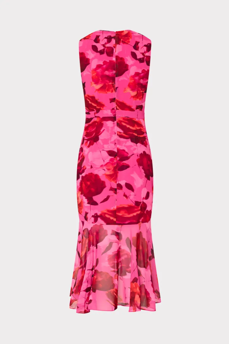nanci_blurred_blossom_ruf_4.webp Store MILLY Nanci Blurred Blossom Ruffle Dress Pink Multi