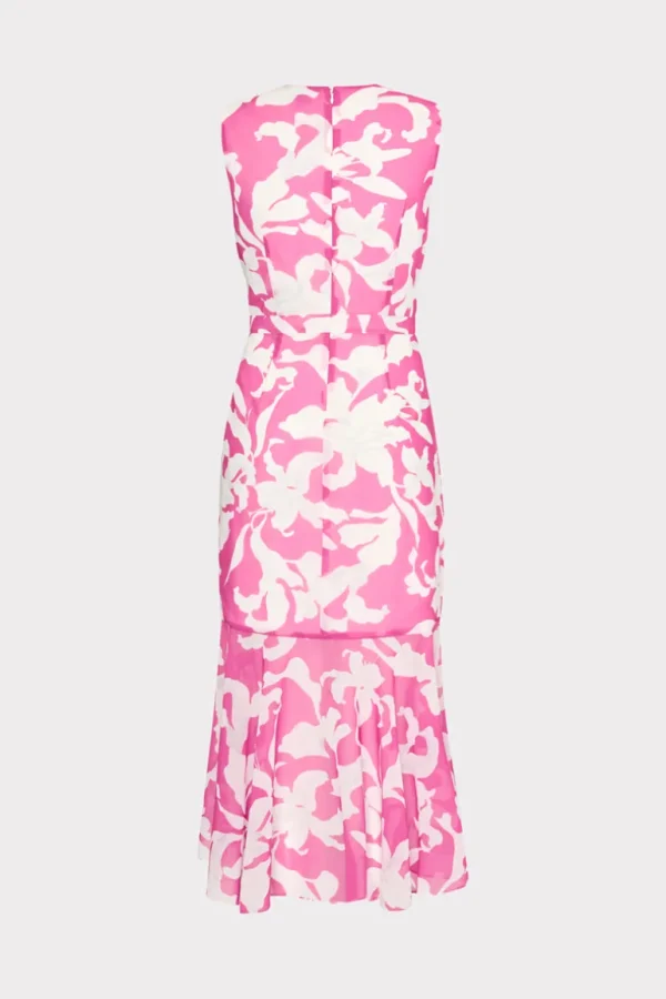 Discount MILLY Nanci Lily Silhouette Ruffle Dress Pink/Ecru
