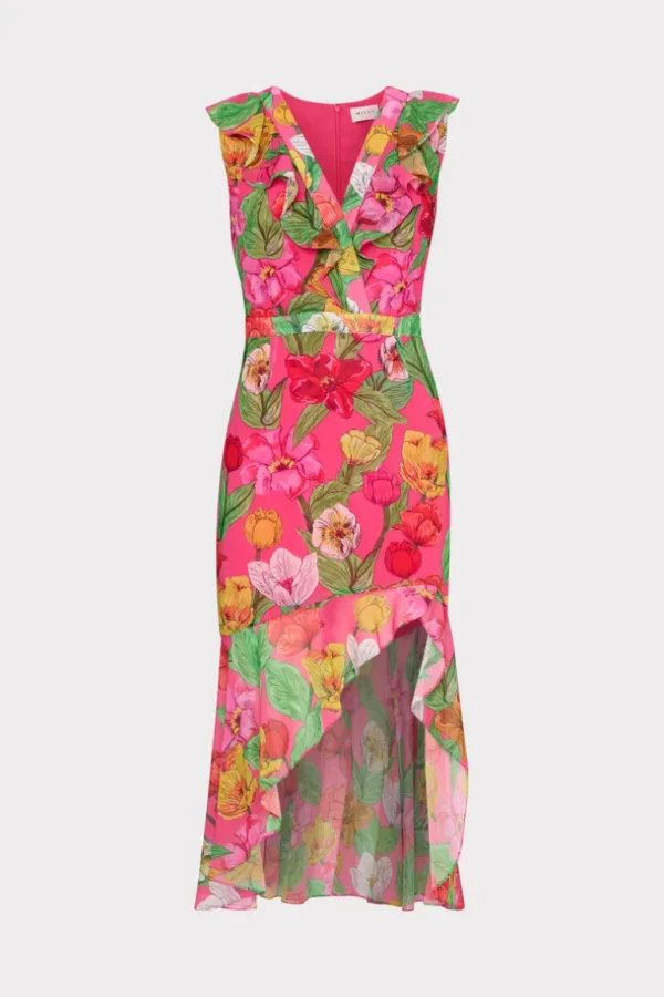 Store MILLY Nanci Tulip Rosette Ruffle Dress Pink Multi