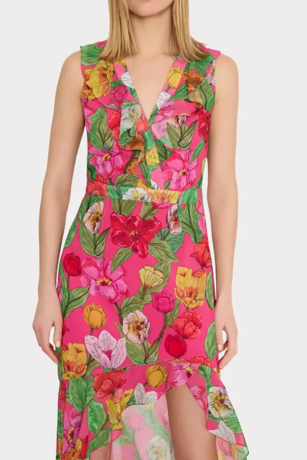 Store MILLY Nanci Tulip Rosette Ruffle Dress Pink Multi