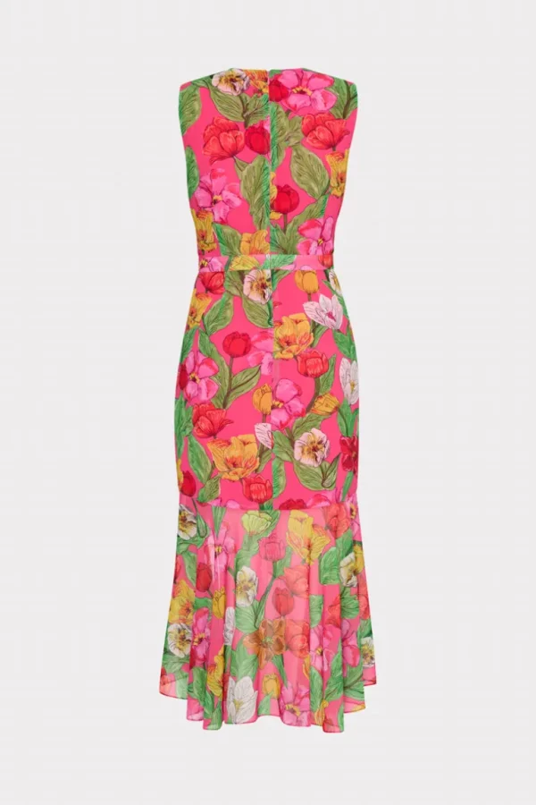 Store MILLY Nanci Tulip Rosette Ruffle Dress Pink Multi