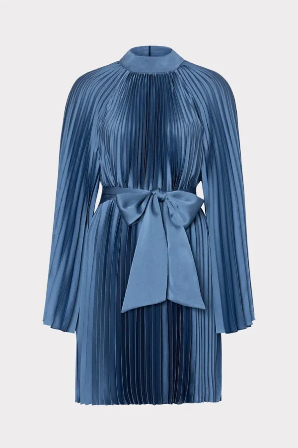 New MILLY Nandi Mock Neck Pleated Dress Stone