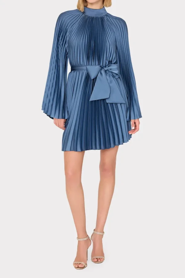 New MILLY Nandi Mock Neck Pleated Dress Stone