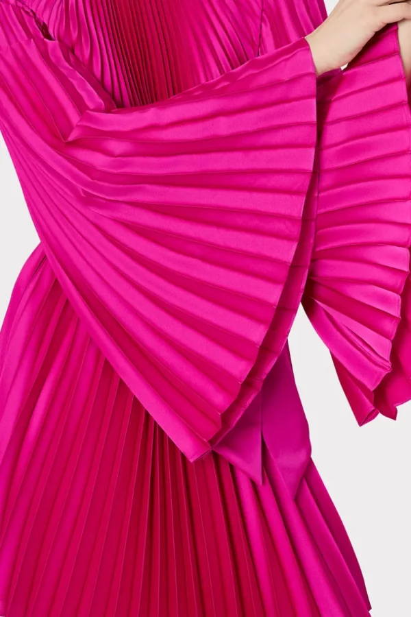 Best Sale MILLY Nandi Mock Neck Pleated Dress Pink