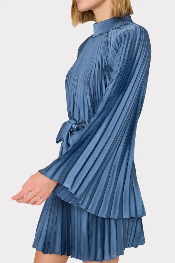 New MILLY Nandi Mock Neck Pleated Dress Stone