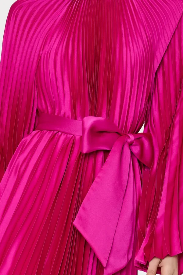 Best Sale MILLY Nandi Mock Neck Pleated Dress Pink