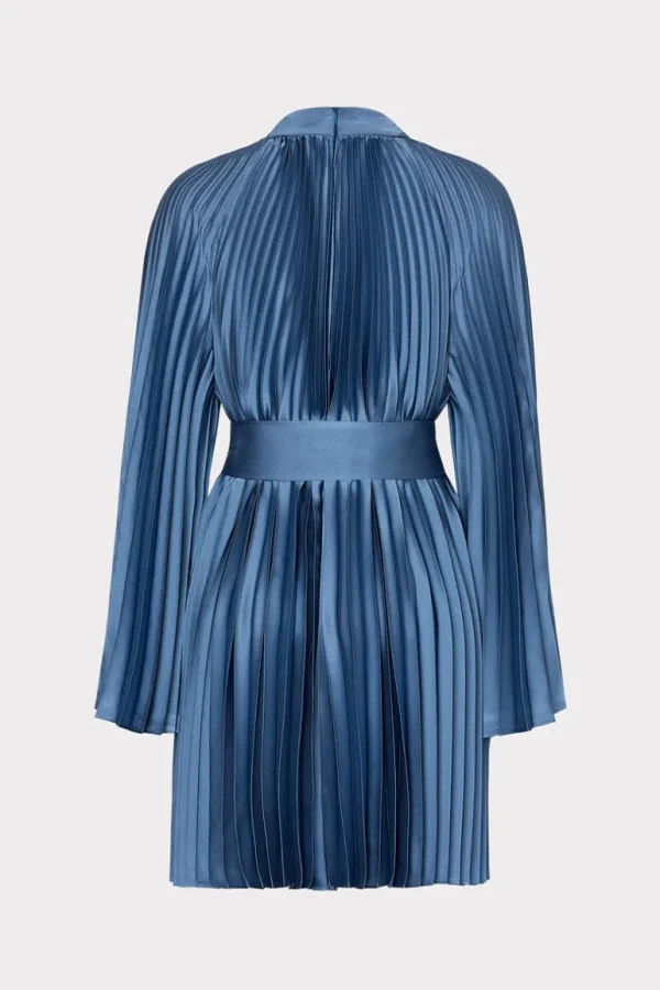 New MILLY Nandi Mock Neck Pleated Dress Stone