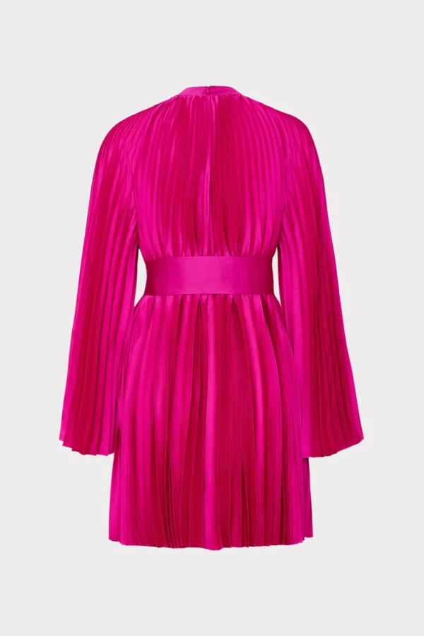 Best Sale MILLY Nandi Mock Neck Pleated Dress Pink