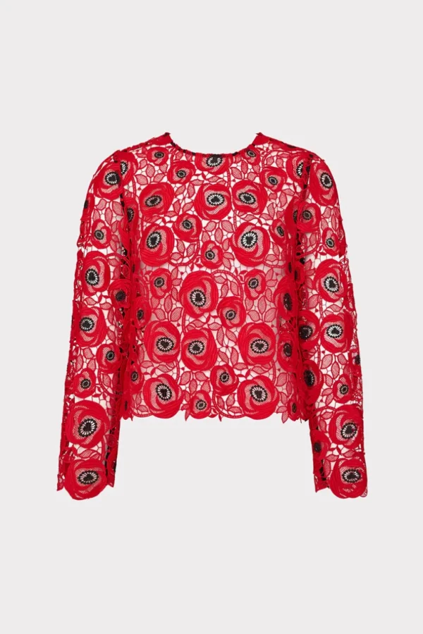 Flash Sale MILLY Nori Embroidered Lace Top Red/Black