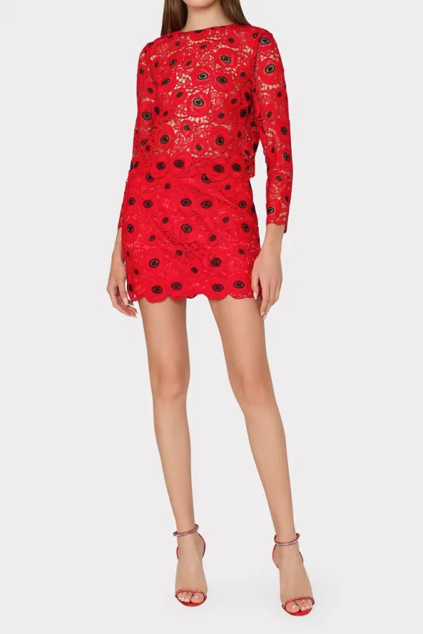 Flash Sale MILLY Nori Embroidered Lace Top Red/Black