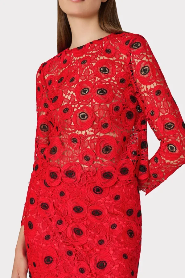 Flash Sale MILLY Nori Embroidered Lace Top Red/Black
