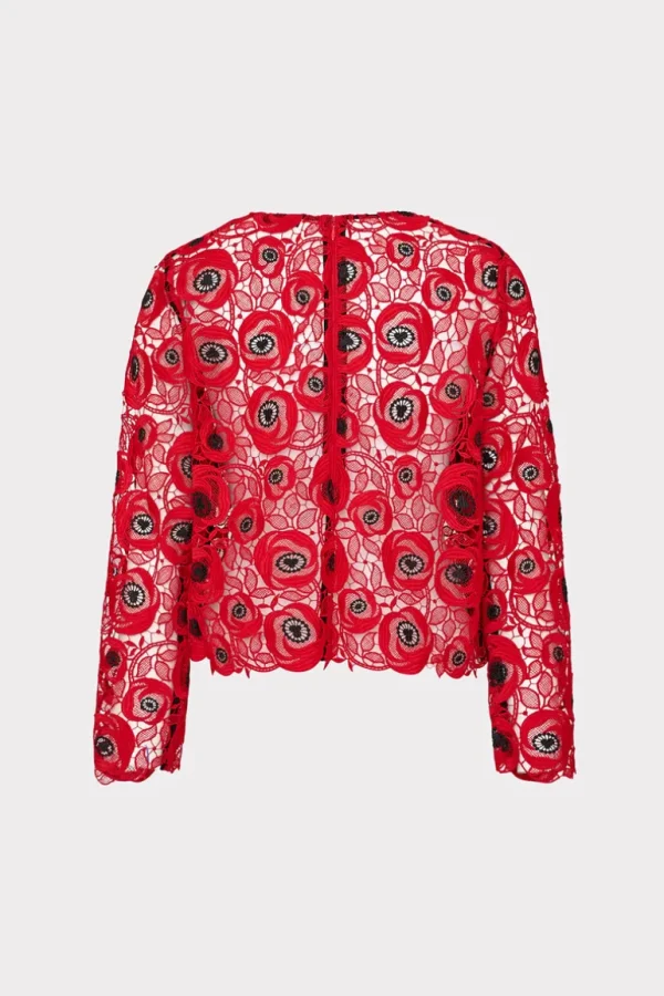 Flash Sale MILLY Nori Embroidered Lace Top Red/Black
