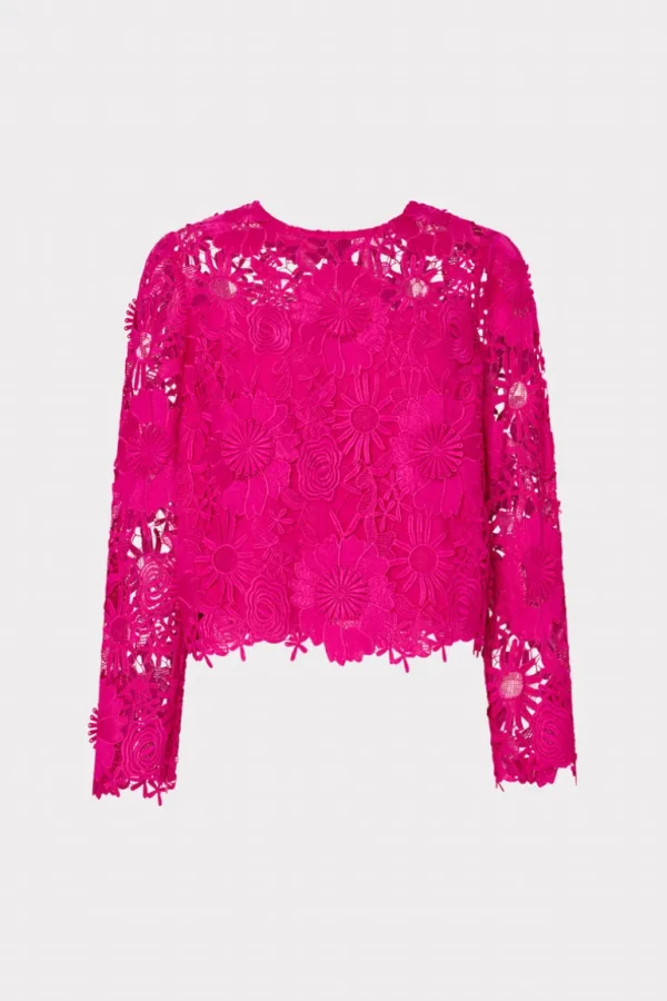 Cheap MILLY Nori Long Sleeve Lace Top Fuchsia