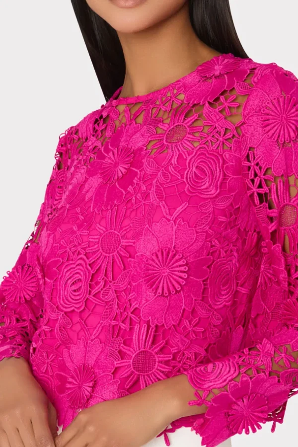 Cheap MILLY Nori Long Sleeve Lace Top Fuchsia