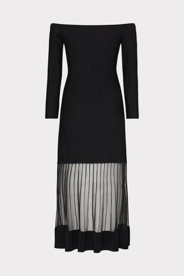 Hot MILLY Off The Shoulder Sheer Knit Mini Dress Black