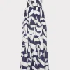 Best Sale MILLY Olen Graphic Brushstroke Strapless Maxi Dress Navy/Ecru