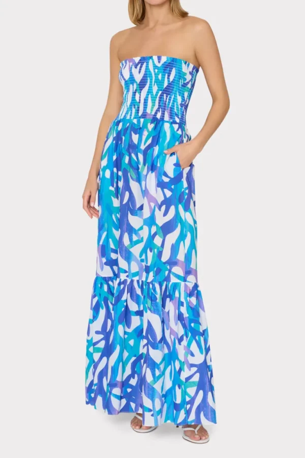 Store MILLY Olen Under The Sea Strapless Maxi Dress Blue Multi