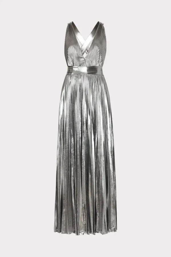 Flash Sale MILLY Oria Pleated Lamé Dress Silver