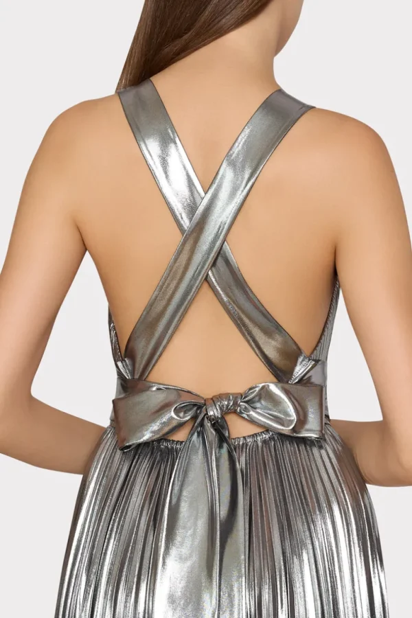 Flash Sale MILLY Oria Pleated Lamé Dress Silver