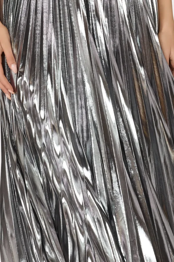 Flash Sale MILLY Oria Pleated Lamé Dress Silver