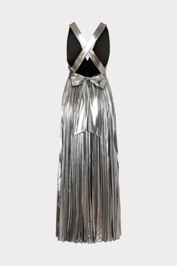 Flash Sale MILLY Oria Pleated Lamé Dress Silver