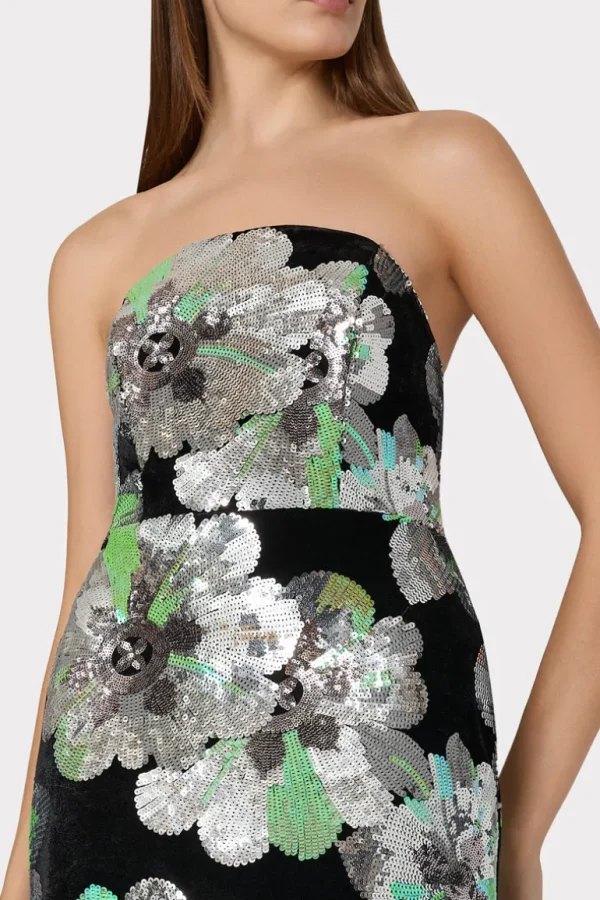 Cheap MILLY Orion Velvet Floral Sequins Dress Black Multi