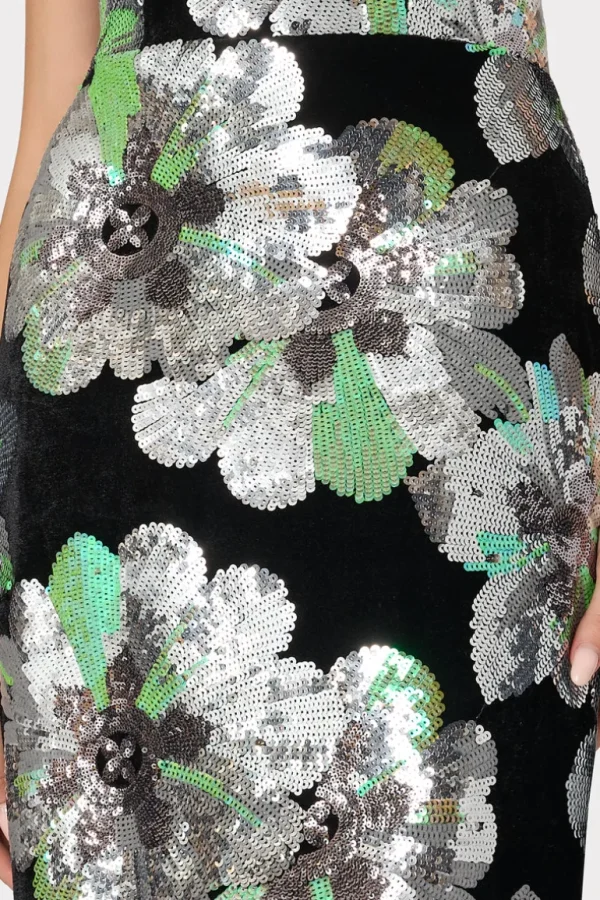 Cheap MILLY Orion Velvet Floral Sequins Dress Black Multi
