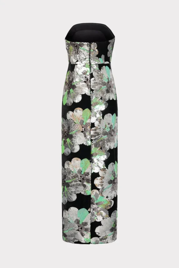 Cheap MILLY Orion Velvet Floral Sequins Dress Black Multi