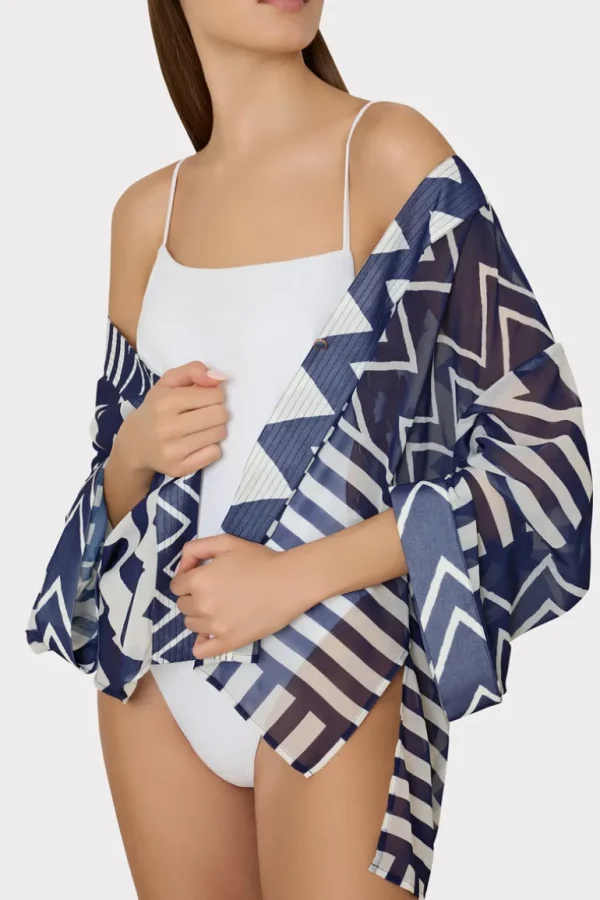 New MILLY Patchwork Chevron Top Blue/White