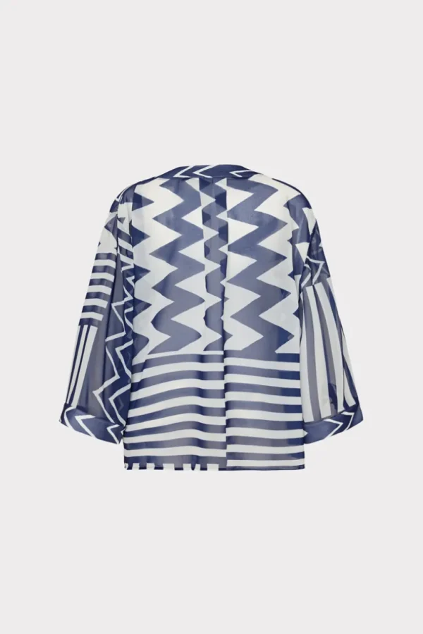 New MILLY Patchwork Chevron Top Blue/White