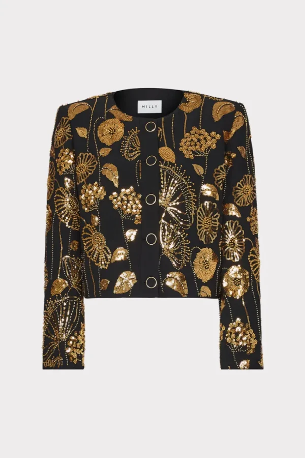 Store MILLY Phoebe Floral Field Embroidered Jacket Gold/Black