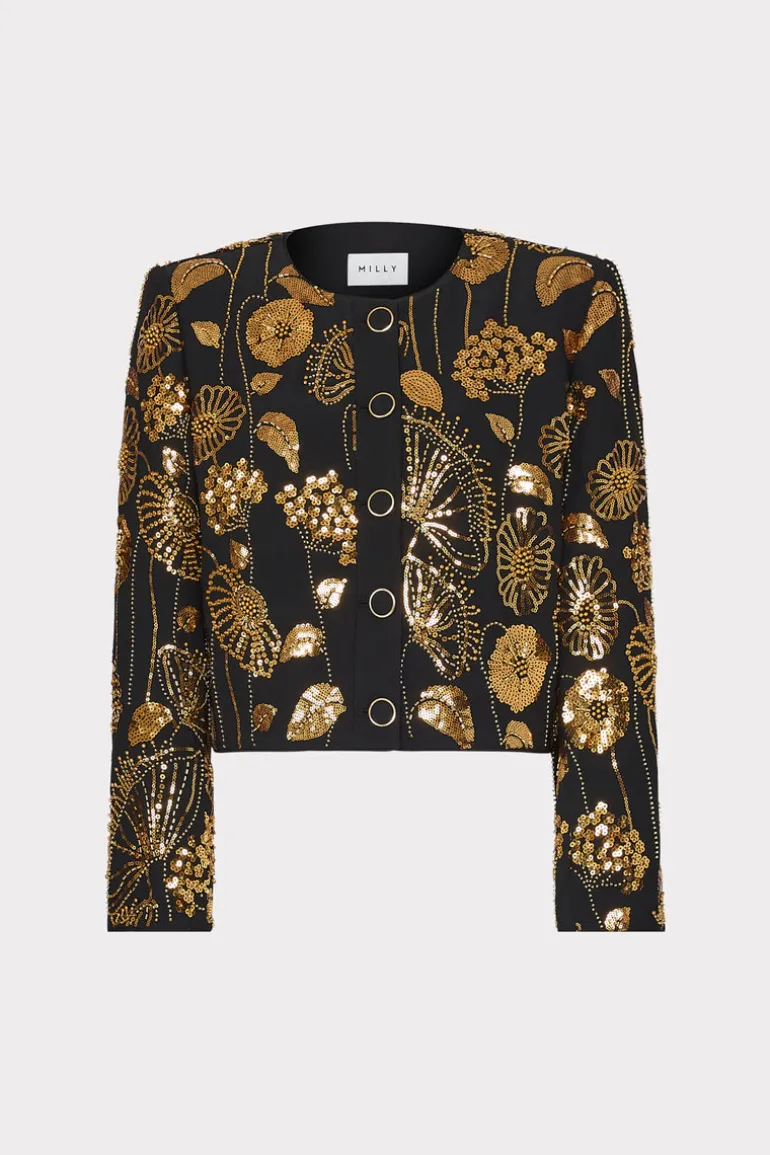 phoebe_floral_field_embro_0.webp Store MILLY Phoebe Floral Field Embroidered Jacket Gold/Black