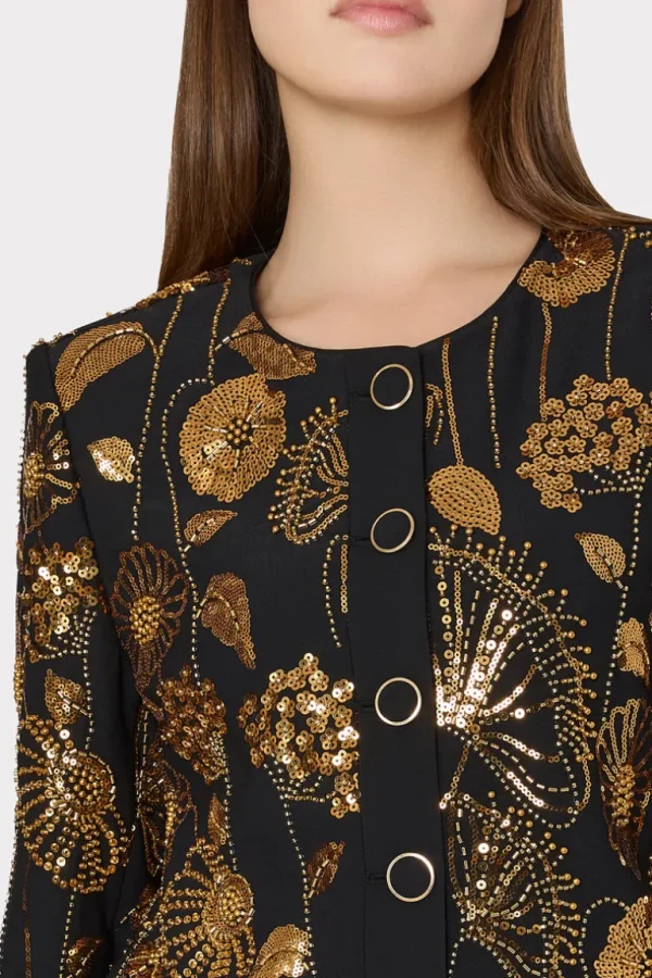 Store MILLY Phoebe Floral Field Embroidered Jacket Gold/Black