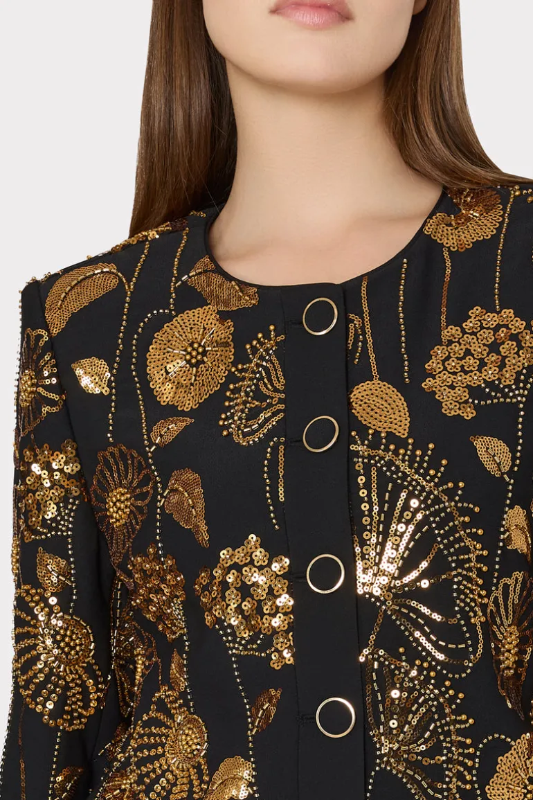 phoebe_floral_field_embro_2.webp Store MILLY Phoebe Floral Field Embroidered Jacket Gold/Black