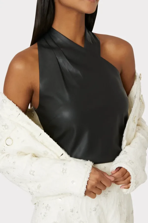 Cheap MILLY Preston Vegan Leather Top Black