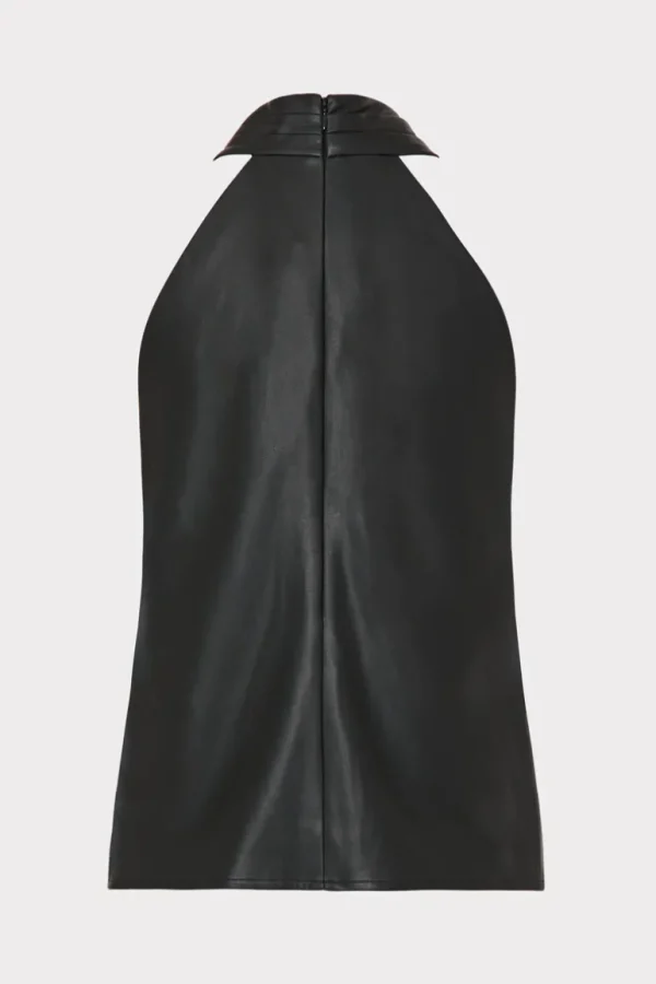 Cheap MILLY Preston Vegan Leather Top Black