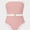 Clearance MILLY Ravello Strapless Color Block One Piece Beige/White