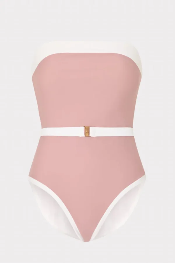 Clearance MILLY Ravello Strapless Color Block One Piece Beige/White