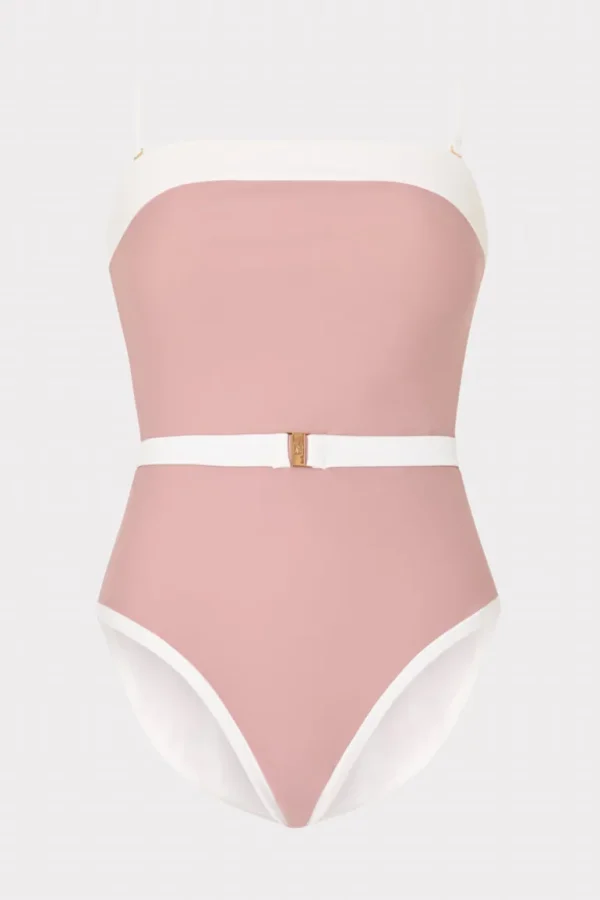 Clearance MILLY Ravello Strapless Color Block One Piece Beige/White