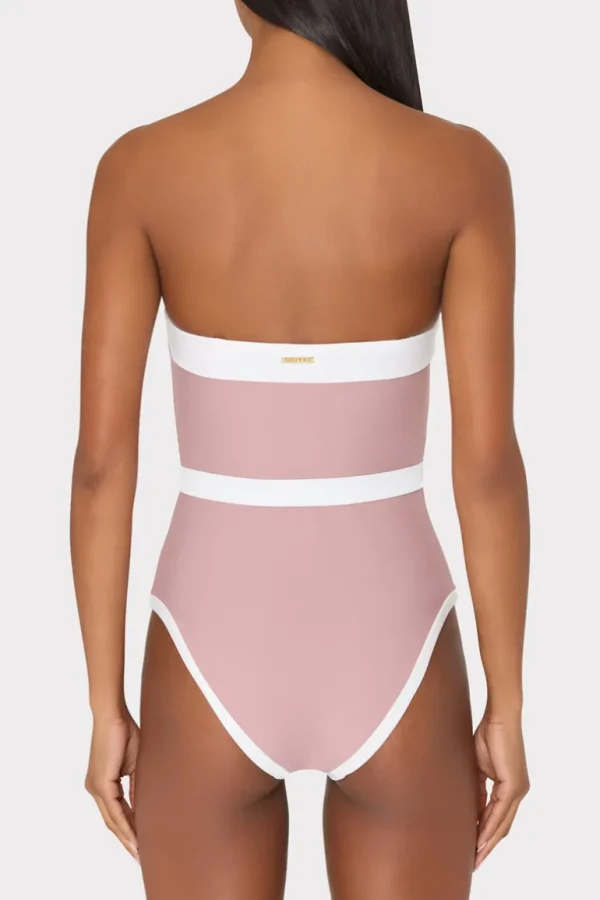 Clearance MILLY Ravello Strapless Color Block One Piece Beige/White