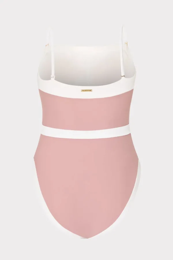 Clearance MILLY Ravello Strapless Color Block One Piece Beige/White
