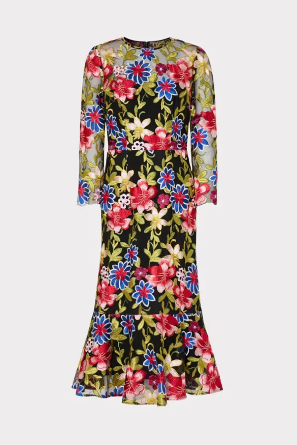 Online MILLY Rosalind Floral Embroidery Dress Red Multi