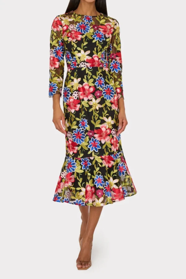 Online MILLY Rosalind Floral Embroidery Dress Red Multi