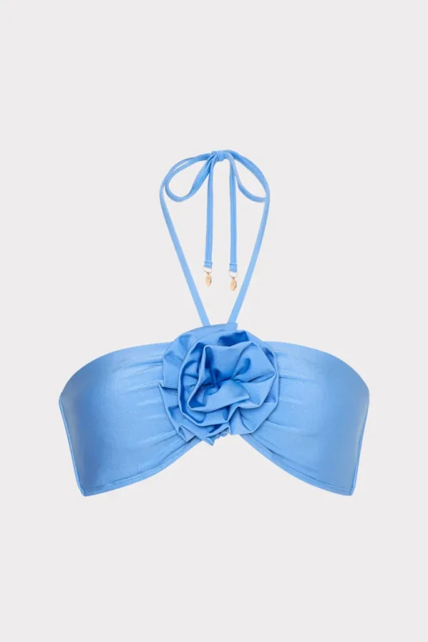 Sale MILLY Rose Floral Applique Halter Bikini Top Mineral Blue