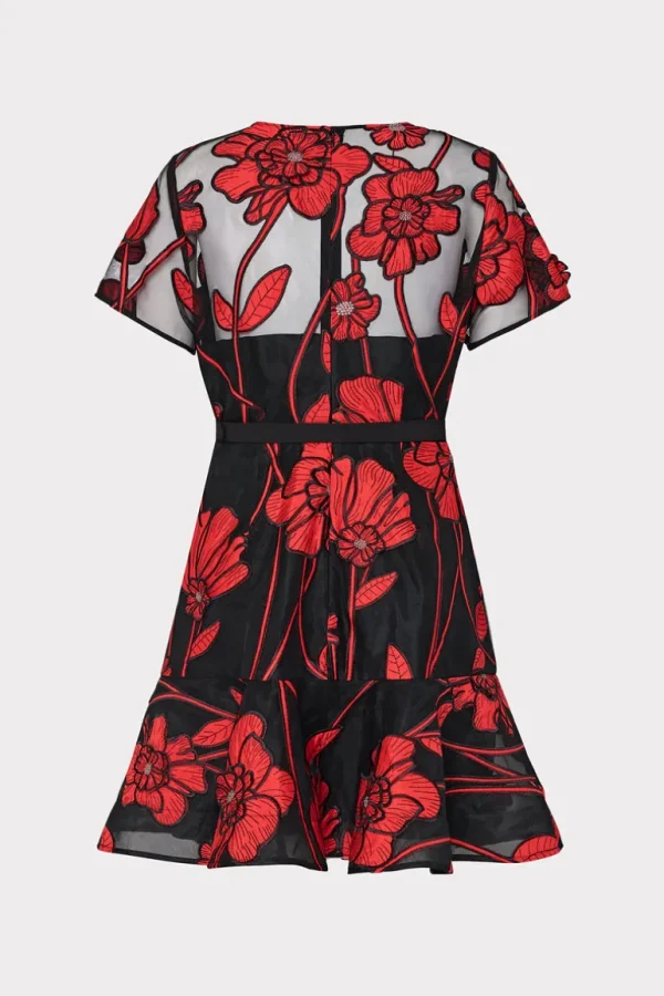 Fashion MILLY Rosie Grand Fleur Embroide Dress Red