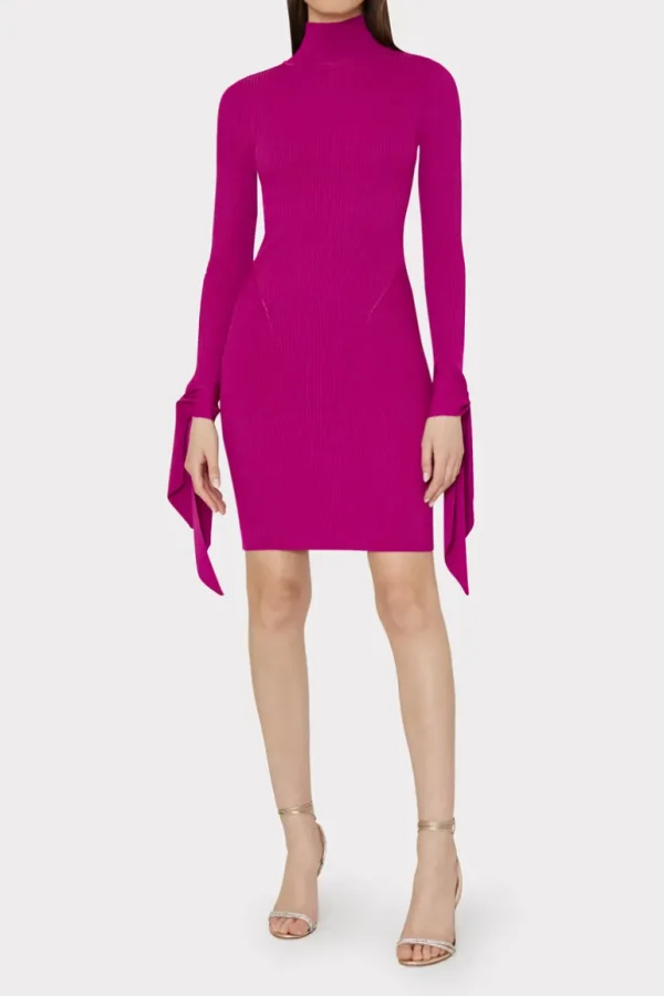 Best Sale MILLY Rowa Cascading Cuff Mini Dress Dark Pink