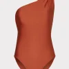 Discount MILLY Sam Gloss One Shoulder One Piece Copper