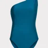 Best MILLY Sam Gloss One Shoulder One Piece Dark Teal