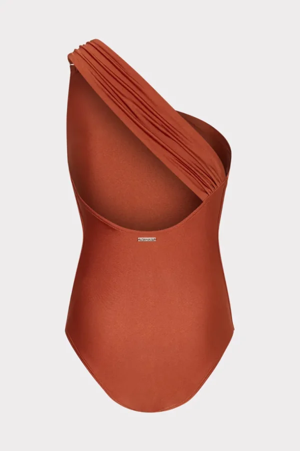 Discount MILLY Sam Gloss One Shoulder One Piece Copper