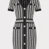 Best MILLY Scallop Textured V-Neck Knit Mini Dress Black Multi